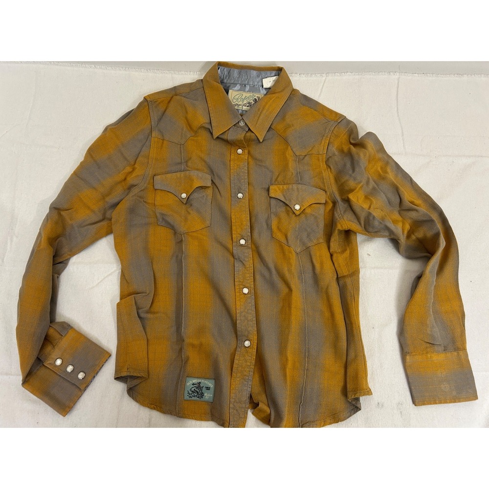 Roper Shirt Women M Gold Check Snaps Cowgirl Embroidered Rodeo